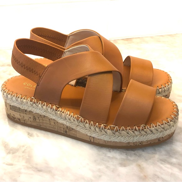 Cole Haan Cloud Vero Tan Espadrille Leather SlingBack Wedge Sandal -New - Picture 10 of 12